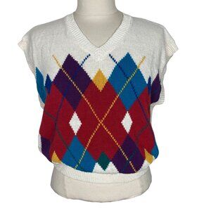 Vintage Esprit Argyle Sweater Vest Womens Small Oversize Preppy Tennis Prep